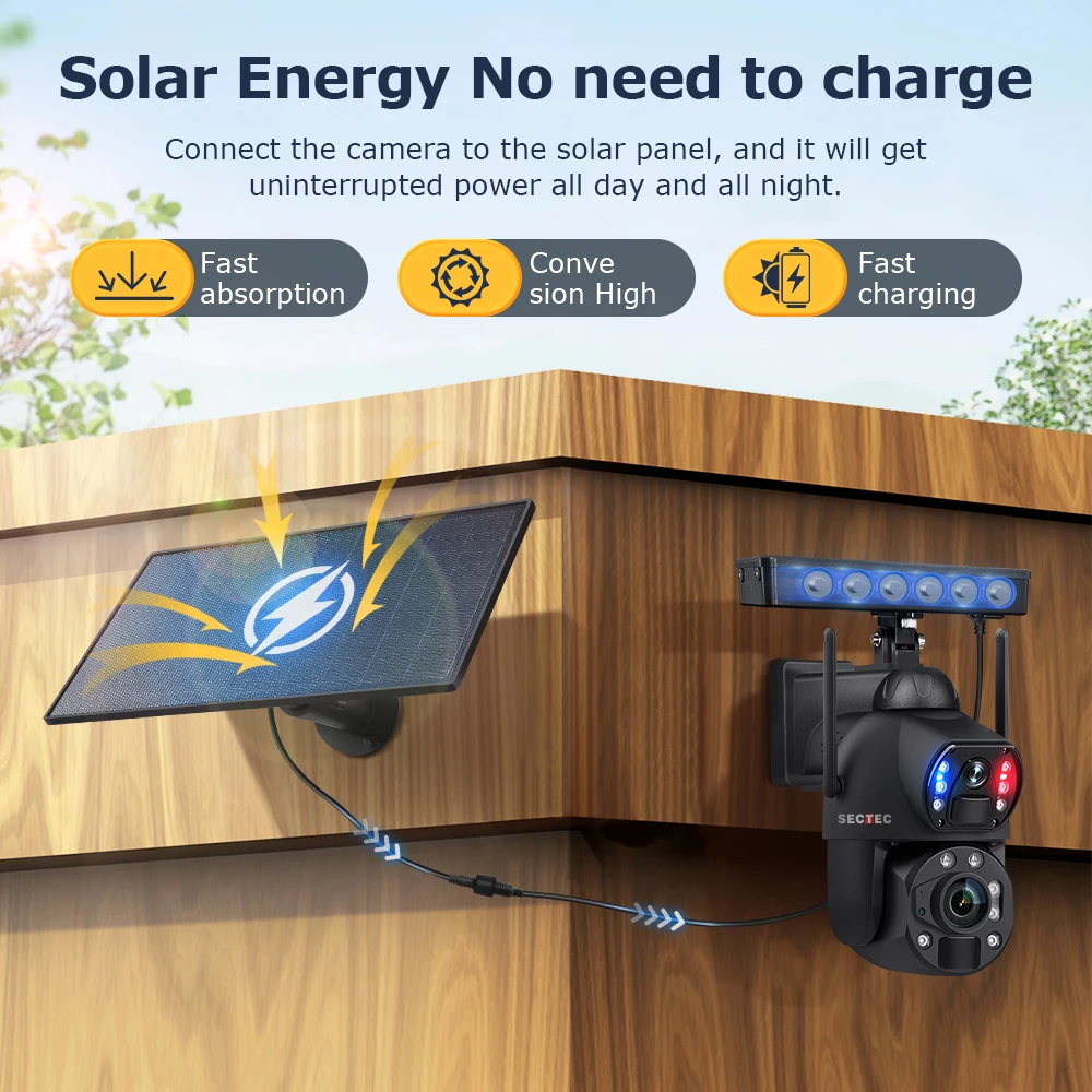 SECTEC 3K 36X Zoom 4G Camera IP66 Metal 10W Solar Panel 20000mAh Battery Dual Lens Laser Infrared Lamp 4G Solar Outdoor Camera