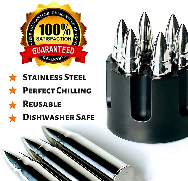 Stainless Steel Ice Stones Reusable Metal Ice Cubes Whiskey Stones Bullets