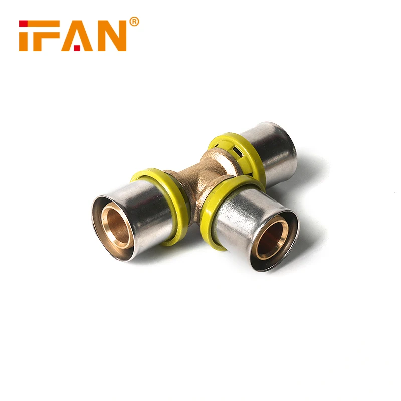 Ifan high quality brass push fitting plumbing tee fittings pex press fitting for pex-al-pex pipe gas