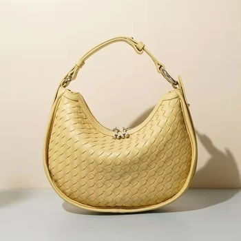 Exclusive 2024 Woven Cowhide Crescent Bag  Spring/Summer Fashion Casual Shoulder Crossbody Bag | Boutique Design Leather Handbag