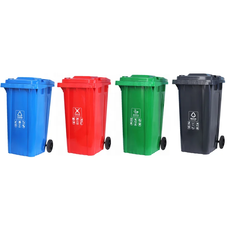 Migliori Vendite Bidone Della Spazzatura da 240L in HDPE con Ruote Stabili All'Esterno