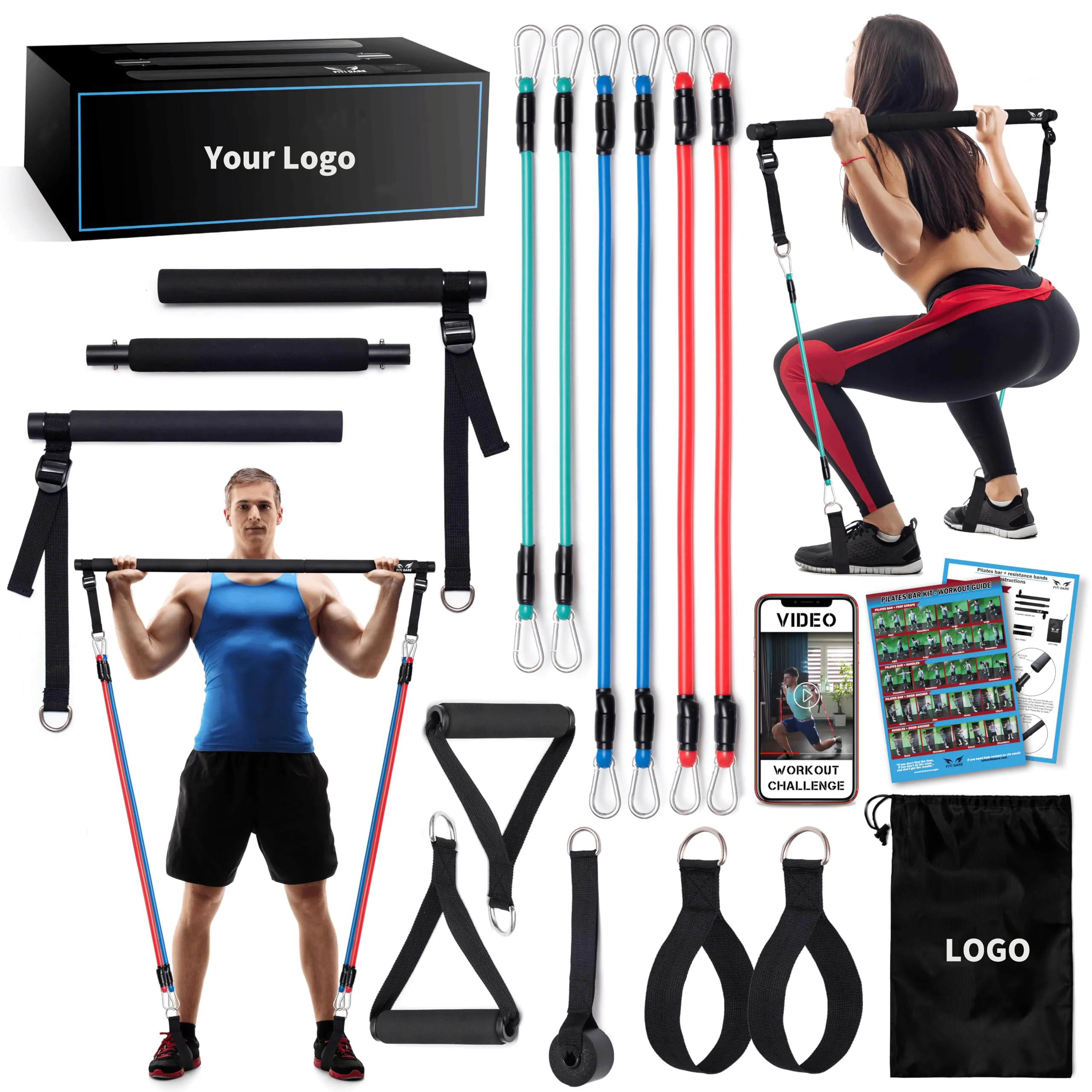 thumbnail image 2 of Adjustable Pilates Bar Kit With Resistance Bands - Home Gym Exercise Stick 2 of 4