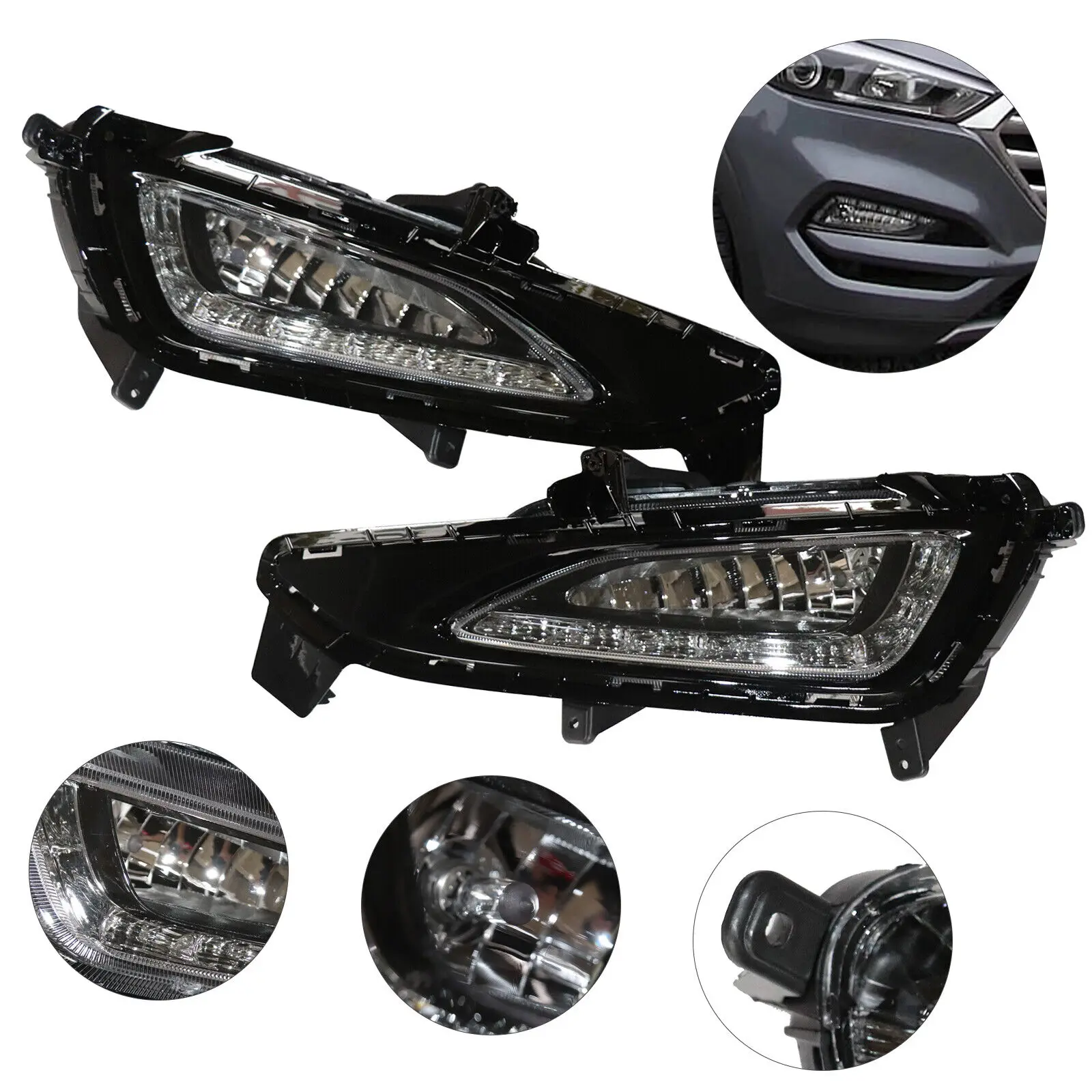 Pair For 2015 2016 2017 Hyundai Tucson LED DRL Fog Light Daytime Running Lamp  L92201-D3020 R92202-D3020