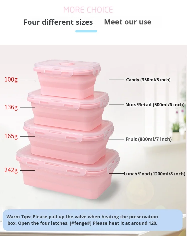 Customized Food-Grade Silicone Lunch Box Microwave Oven Safe Foldable Storage Crisper Set Convenient Daily Use New Style details