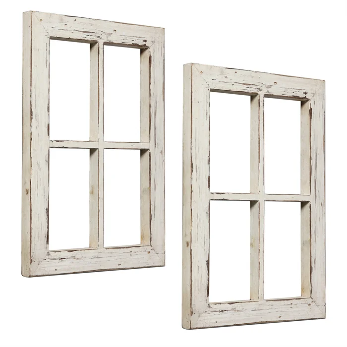 Antique Rustic Whitewashed Wood Window Frame Decorative Vintage Wooden ...