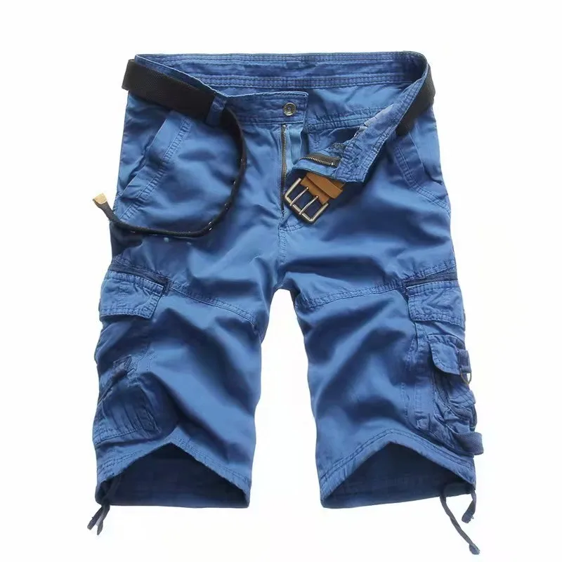 Sommar herrshorts med flera fickor, raka cargoshorts i bomull, för casual bruk, 814_voghion.com