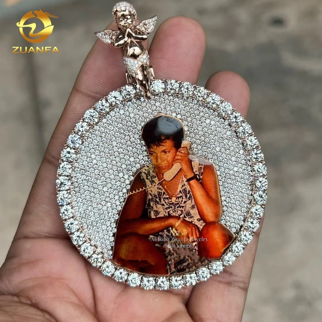 Photo Necklace Custom Gold Diamond Memorial Picture Pendant 10K