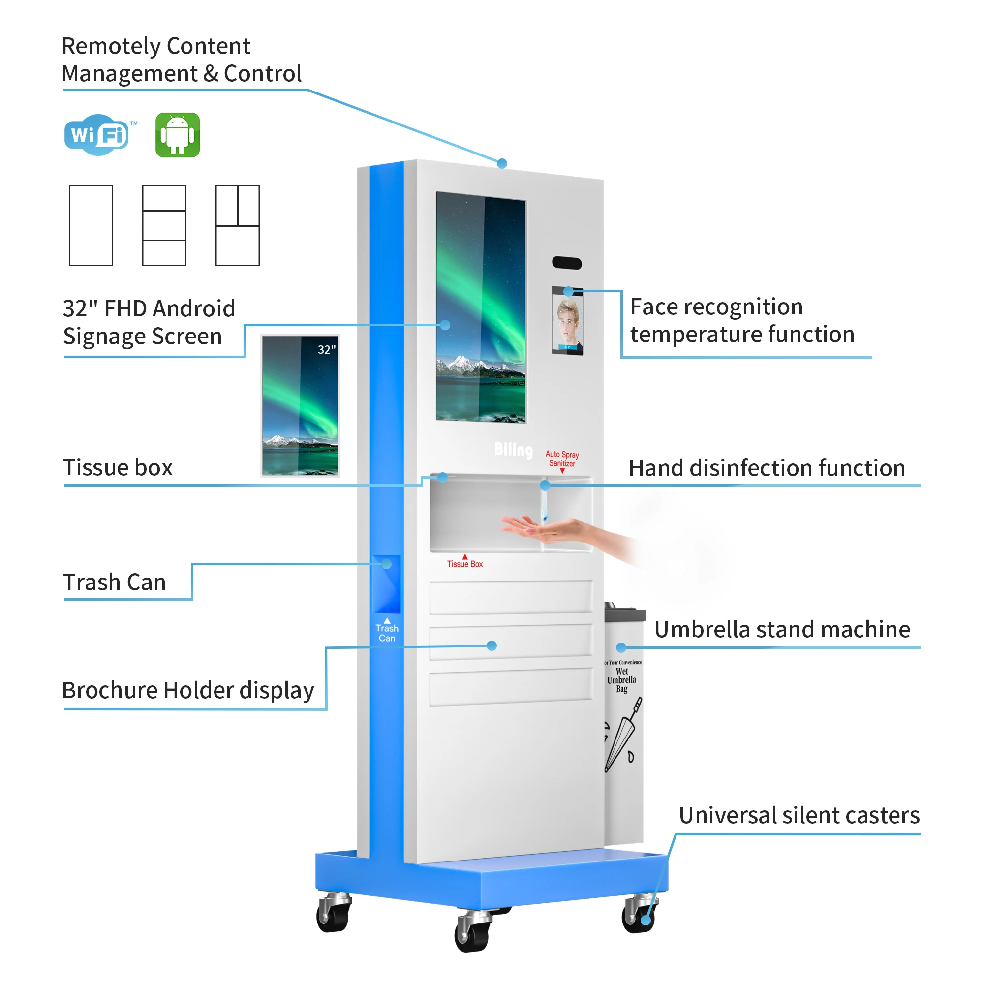 Торговый центр 32 дюймов напольные киоск 1200 мл ручной диспенсер для мытья тела датчик температуры ЖК-экран киоска