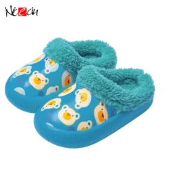 Зимние Детские домашние тапочки, Детская Хлопковая обувь, плюшевые теплые тапочки для девочек, домашние тапочки для мальчиков, симпатичная садовая обувь