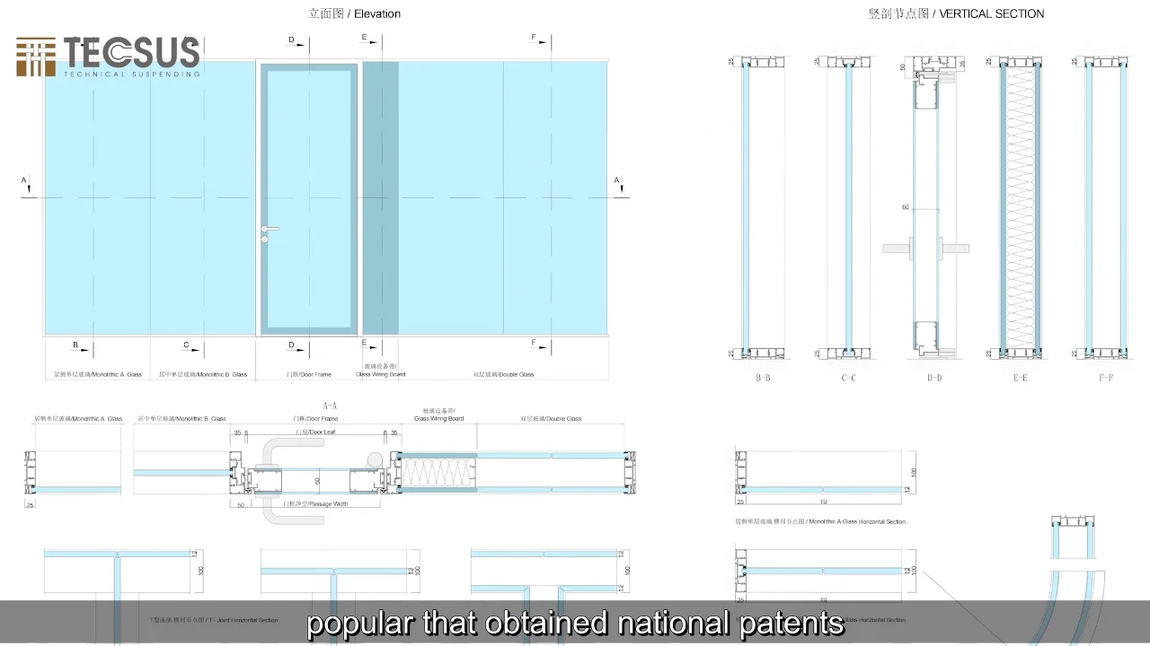 High Definition Frameless Glass Partition Toughened Modular Aluminum