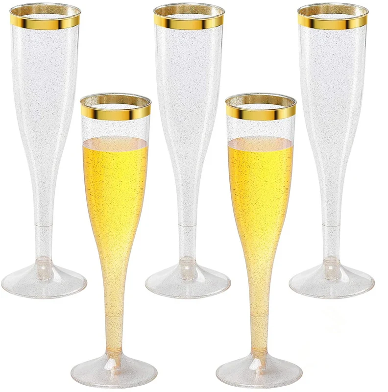 Gold Glittered Plastic Wine Glasses