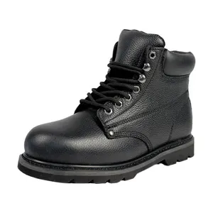 Mid-Top Black First-Layer Cowhide Goodyear Labor Protection Shoes Anti-Smash Anti-Puncture Oil-Resistant Work Shoes Steel Toe
