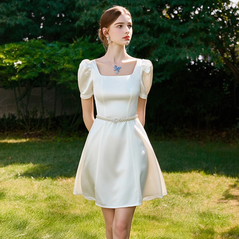 short white dress with gold belt Hollyhock Ivory Gold