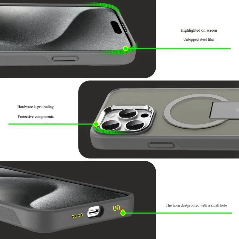 product hot selling folding stand protective case shockproof wireless charging feature for iphone16 pro max metal lens phone back cover-5