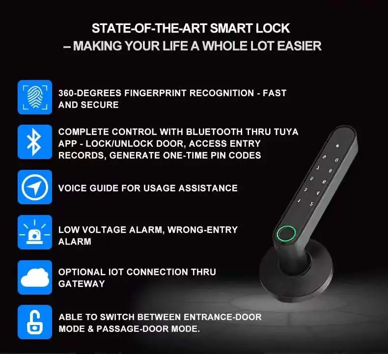 Qleung S604L Smart Fingerprint Door Lock With Wifi Tuya App Control Keyless Password For Bedroom Tuya Home 1