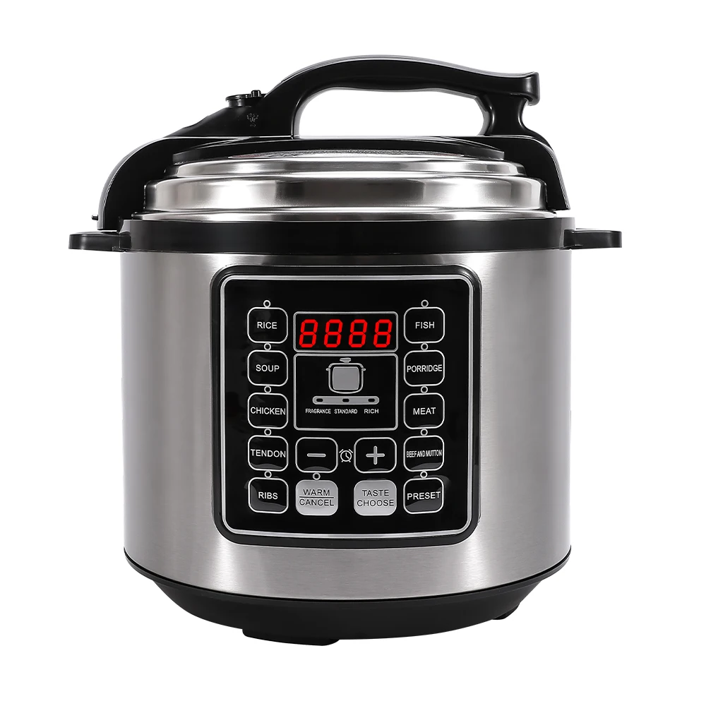 Multi-functional Silver Stainless Steel Electric Pressure Cooker with LED Display 5/6Liter for Household or Hotel Use