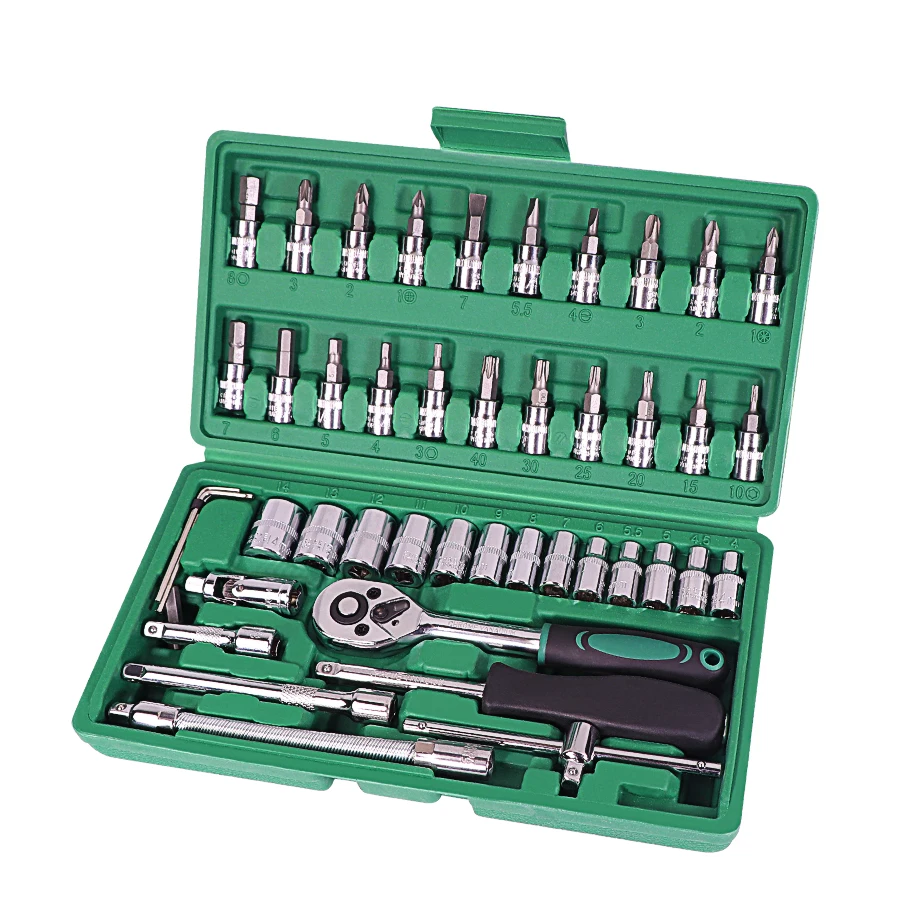 Wrench Ratchet Tools Kit with Reversible Ratchet Spanner for Car Bicycle Motor Mechanics & Construction 46 Pcs Socket Set TOPAUP 1/4 Drive Spanner Socket Set Green 