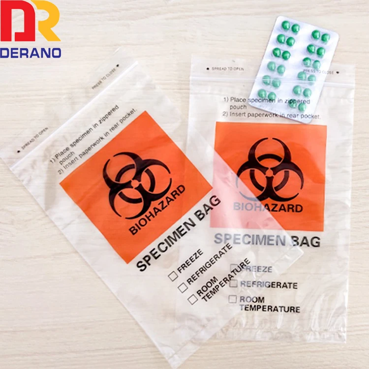 Biohazard Specimen Bag with Valve Biodegradable Plastic Zipper Bag for Laboratory Use