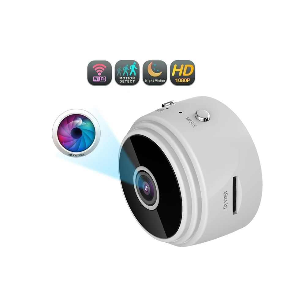 Caméra D'action A9 1080P WiFi IP Mini DV, Prise En Charge De La Detection De Mouvement Et De La Vision Nocturne Infrarouge Blanc