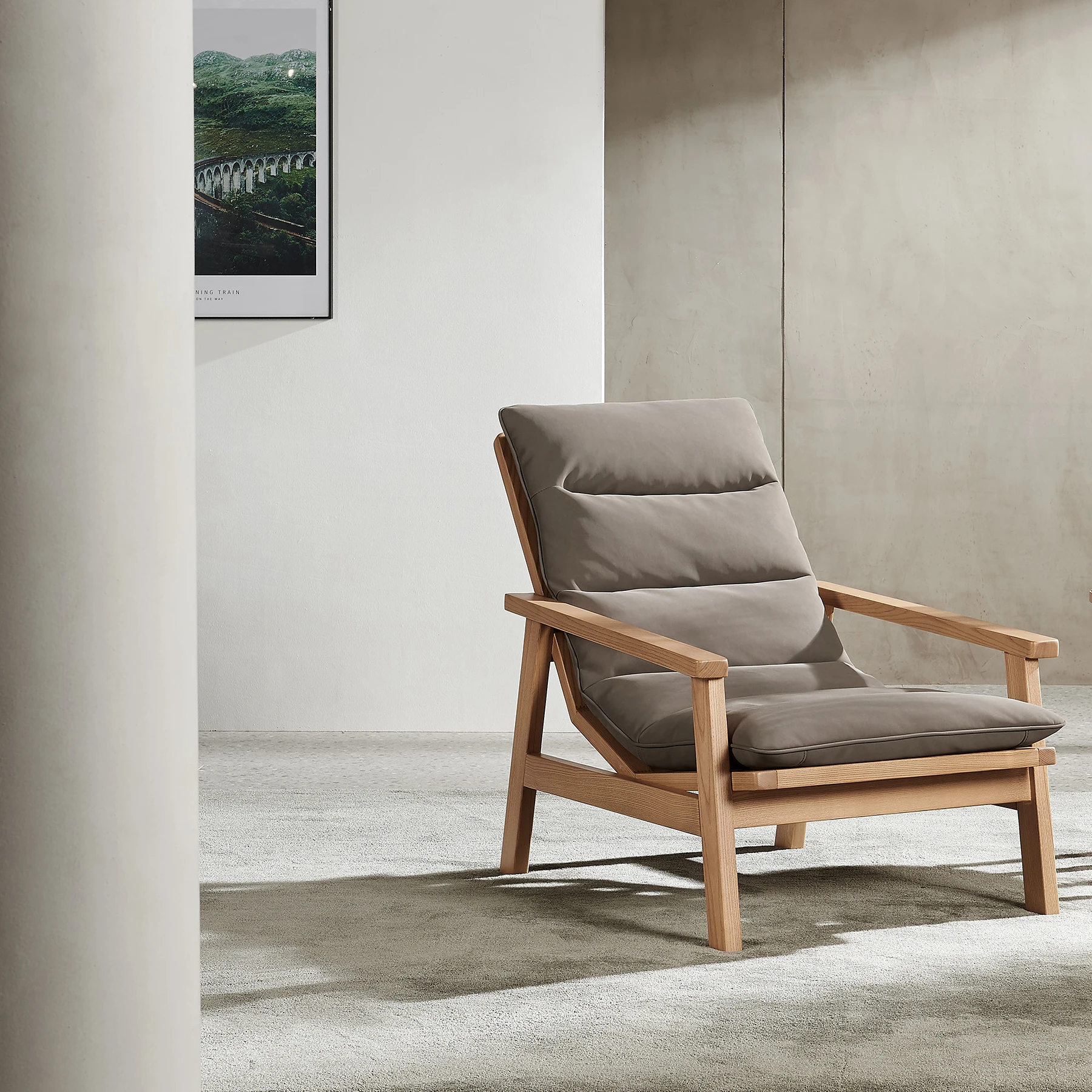 Leisure Armchair Natural Wood Solid Ash Timber Wooden Frame Accent Resting  Sofa Recliner Chair Chaise Lounge for Living Room