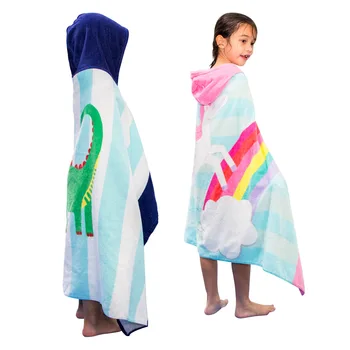 Large Quick Dry Printed Cartoon Kids Poncho Towel Cotton Custom Beach Towel