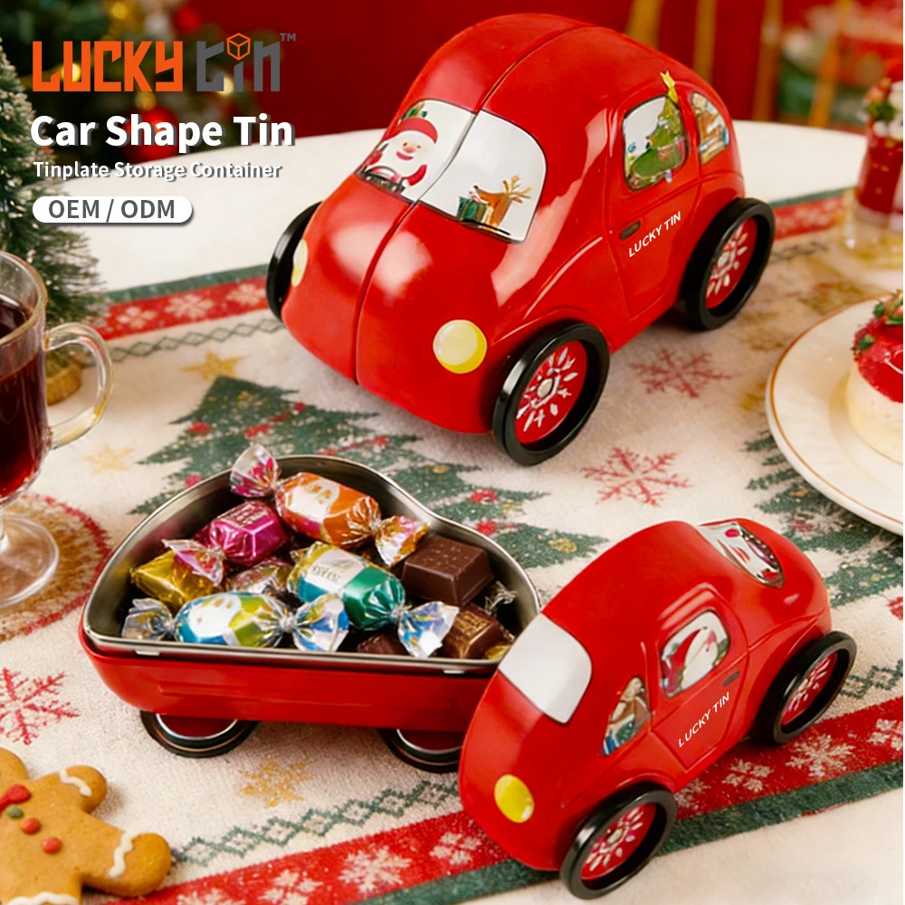 Factory Wholesale Custom Tinplate Storage Container Irregular Can Christmas Car Shape Metal Gift Tin Box