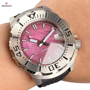ODM Custom Top Luxury Diver Japan Automatic Mechanical Pink Men's Watch Sapphire 42mm Steel Bezel Rubber Strap Clock Reloj