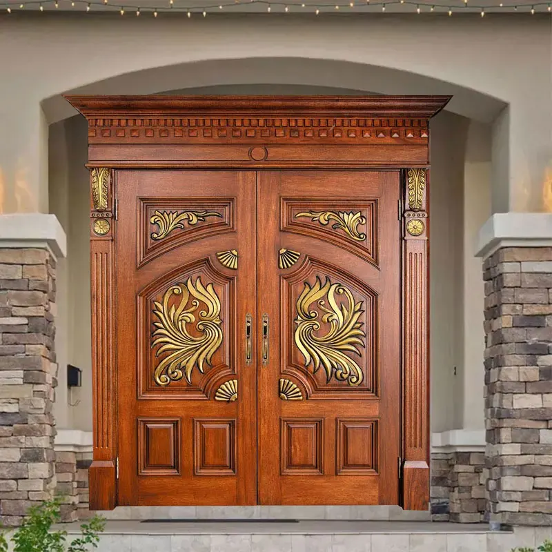 Oak Luxury Villa Main Entrance Front Door Retro Phoenix Carved
