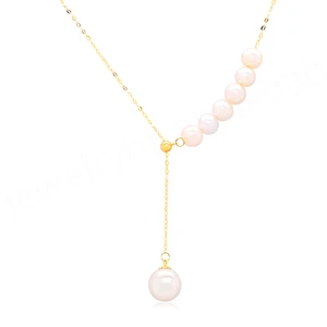 18K Gold Women's Cute NGTC Certified Charm Necklace with Freshwater Pearl Fashion Asymmetric Sexy Design