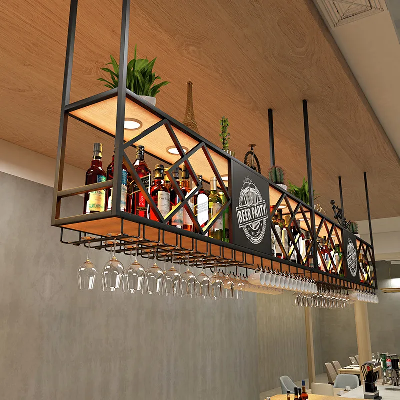 Customized Bar Counter Top Wine Glass Storage Racks Restaurant Hanging