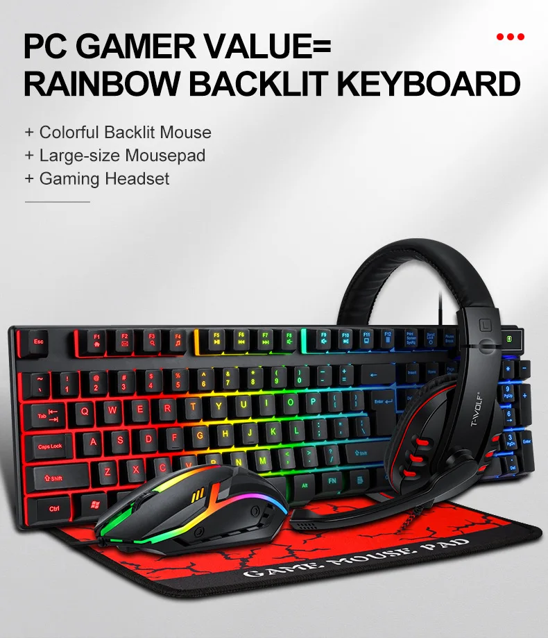 Set Combo Gamer 4 En 1 T-wolf Tf 800 Set Combo Gamer 4 En 1 T-wolf Tf 800