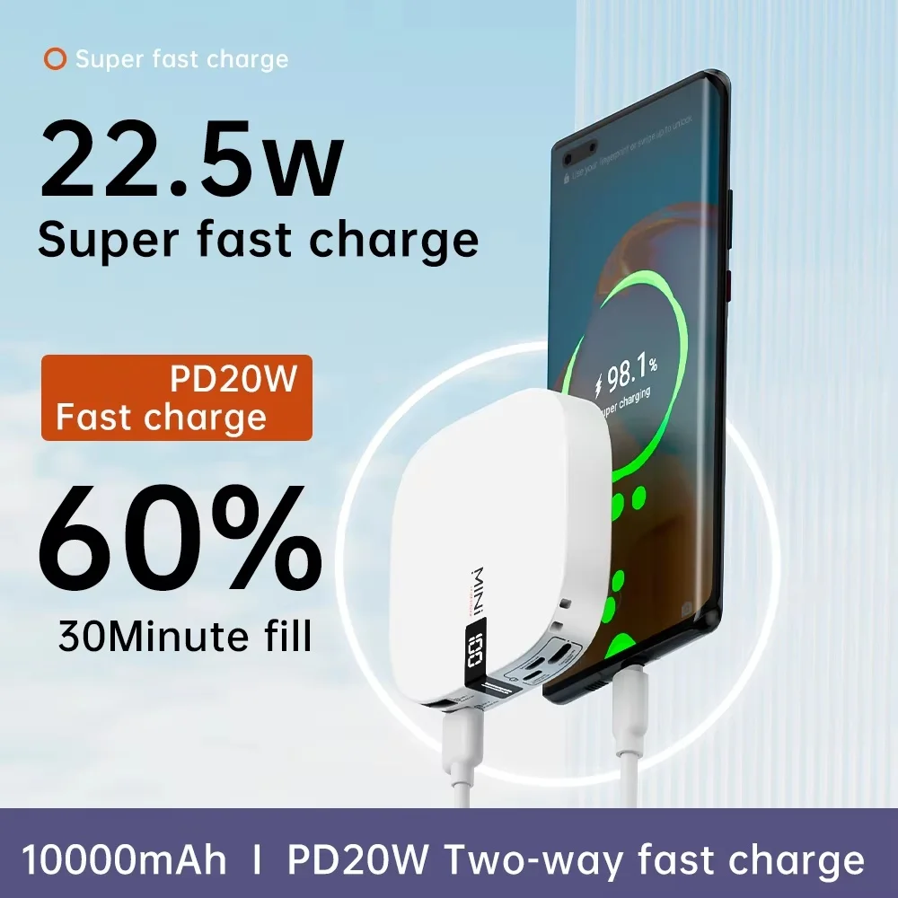 Best Selling Unique 2025 Trending Technology 10000mAh Number Display Products Sharing Portable Square Shape Mini Powerbank