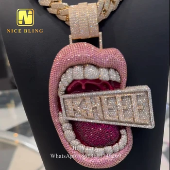 3d Design Colorful Fun Cartoon Mouth  Iced Out Custom Letter Pendant 925 Sterling Silver CZ Diamond Number Mens Rock