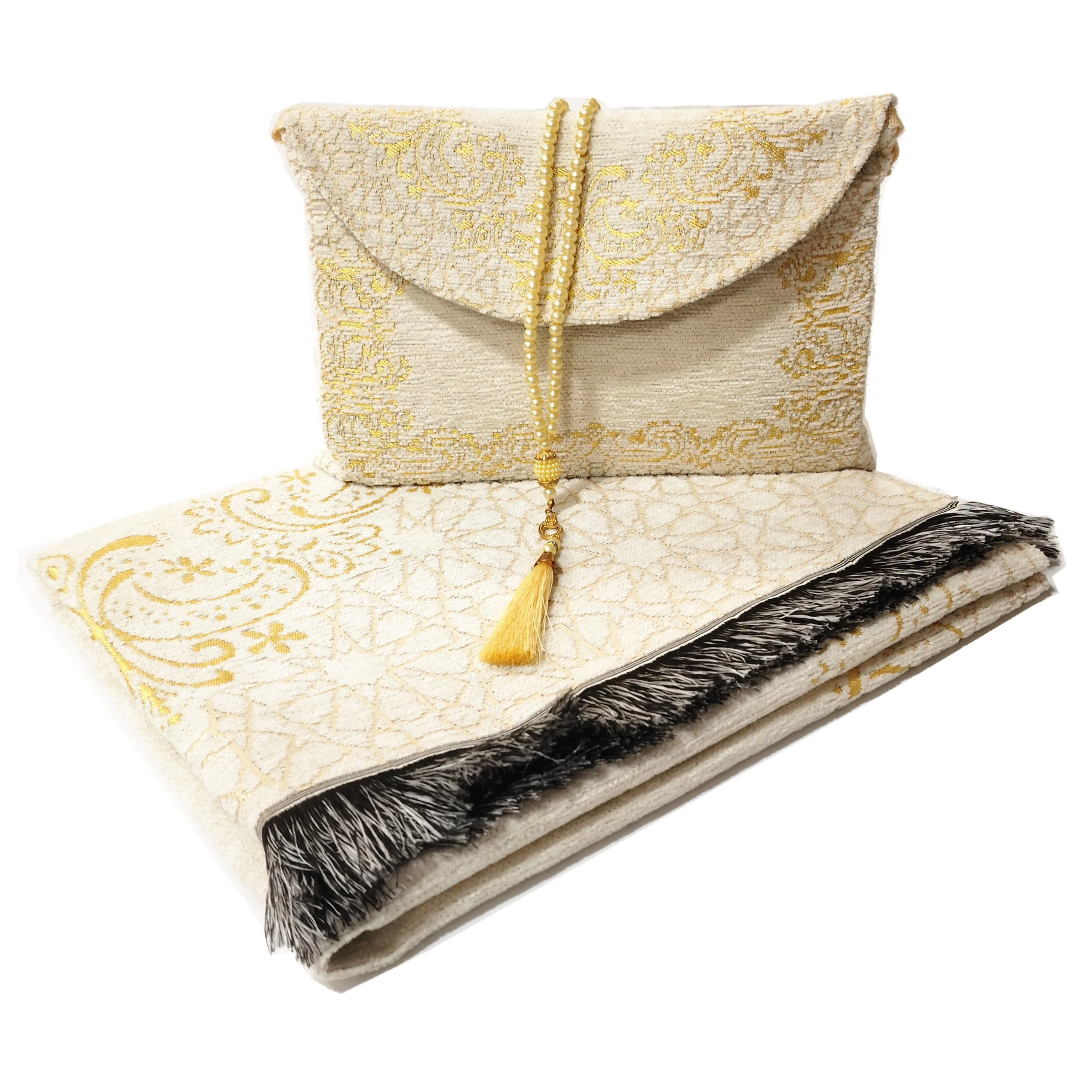 Portable Floral Islamic Prayer Mat Set With Rosary For Home Prayer_voghion.com