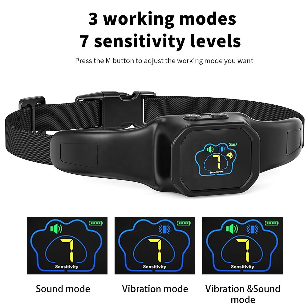 TIZE 7 Sensitivity Levels Dual Motor Warning Sound Vibration Function No Bark Dog Collar
