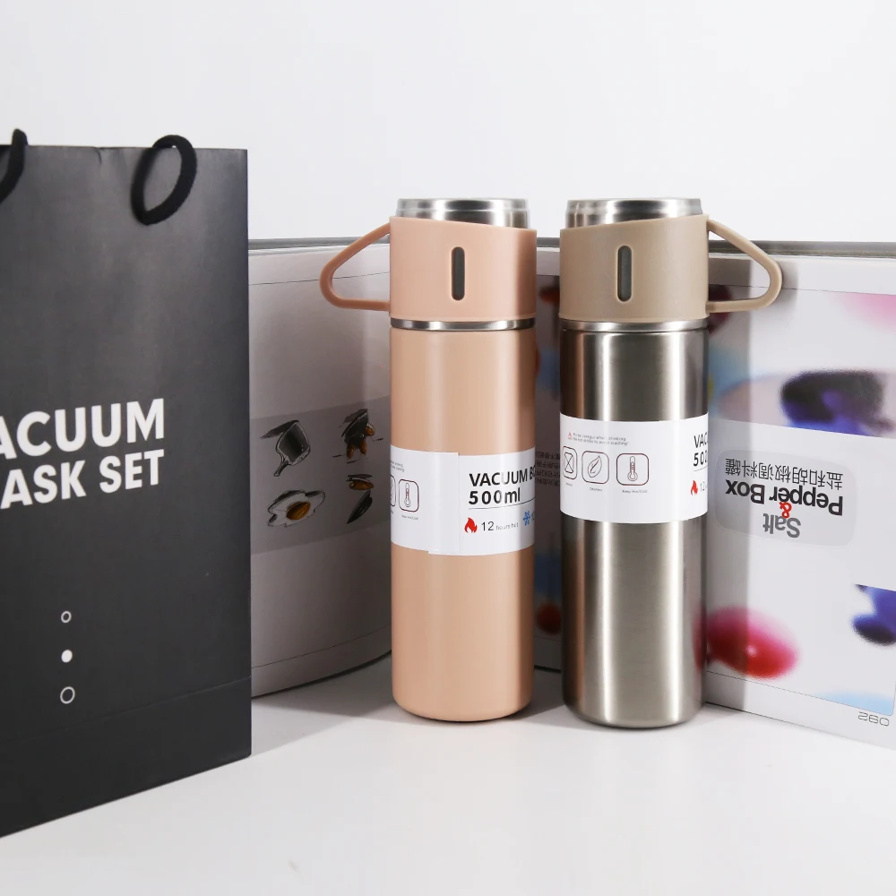 3-Piece Set 304 Stainless Steel Vacuum Flask 500ML Portable