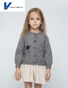 China V-Times 2026 Autumn Baby Knitted Cardigan Girls Sweater Early Autumn Outfit Casual Style Kids Clothing Children's Jacket