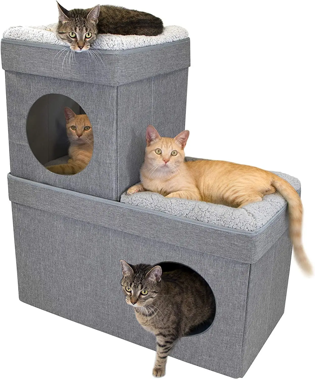 Kitty Large Stackable Grey Cat Cube, Cat House, Pop up Bed Ottoman, Mansion