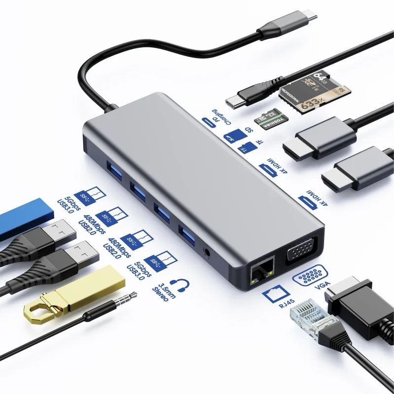 10 Port Hub USB 3.0 Factory Made Type C to HDMI USB3.0 USB2.0 VGA