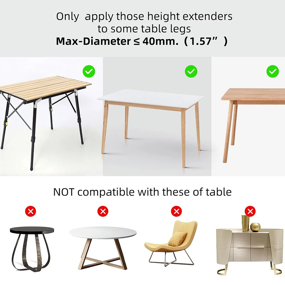 Table Legs Extenders for Adjustable Folding Table Metal Square Table Legs Risers for Straight Legs