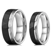 Valentine's Gift Hammered Surface Black Silver Fashion Jewelry Rings for Women Men Tungsten Wedding Rings Couple Set