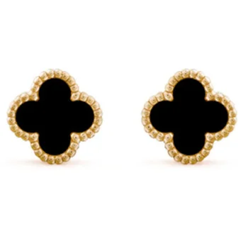 High quality 925 sterling silver Earring VCA lucky four-leaf clover exquisite agate Earring for women jewelry