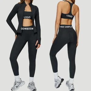 Custom Solid Plus Size Gym Bra and Leggings High Quality 3 Piece Sport Fitness Yoga Set for Women with Logo