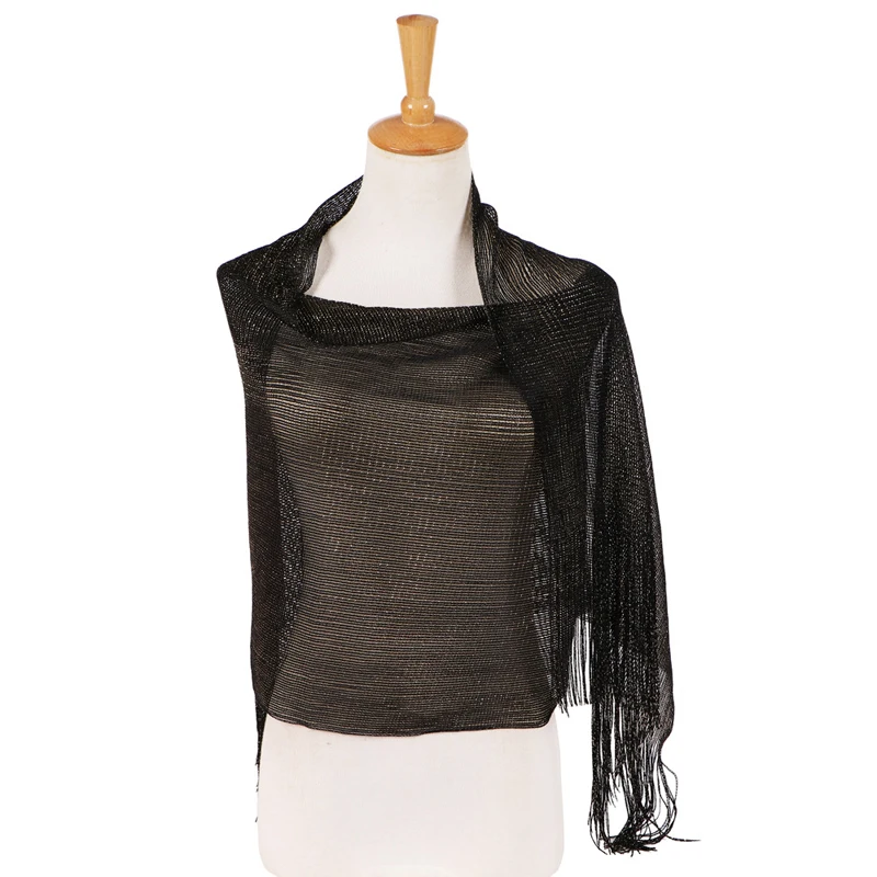 ☆NASTY FANCY CLUB☆ Lace shirring top scarf GRAY F25QB087 MIO Fishnet Scarf - Metallic Silver Party Shawl Fringe