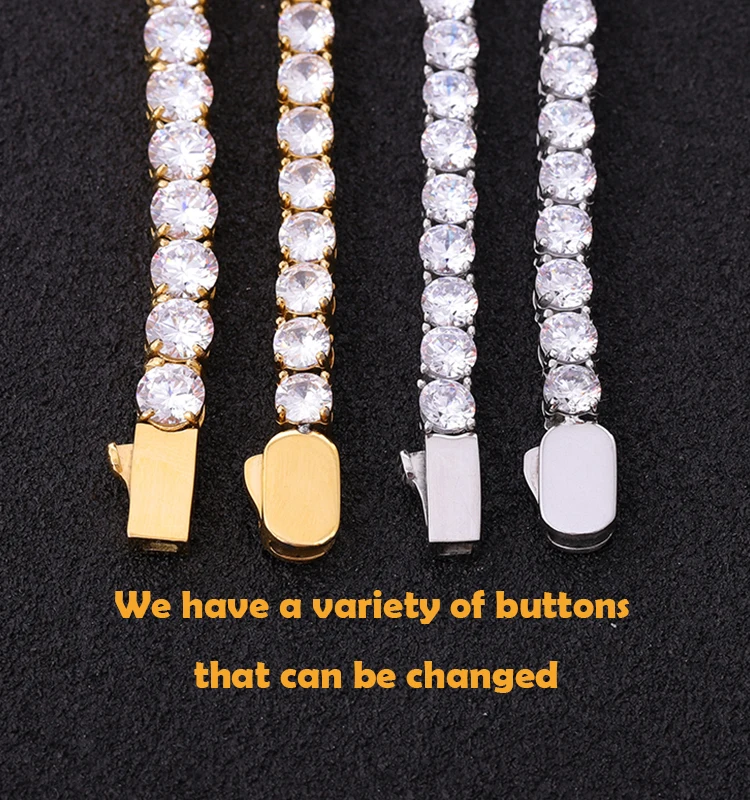 Luxury Jewelry 4mm Stainless Steel Moissanite Tennis Chain Accept