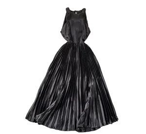 Women's Summer Sexy Halter Slit Dress Empire Waist Solid Pattern Backless Hollow Out Ruched Decoration for Parties