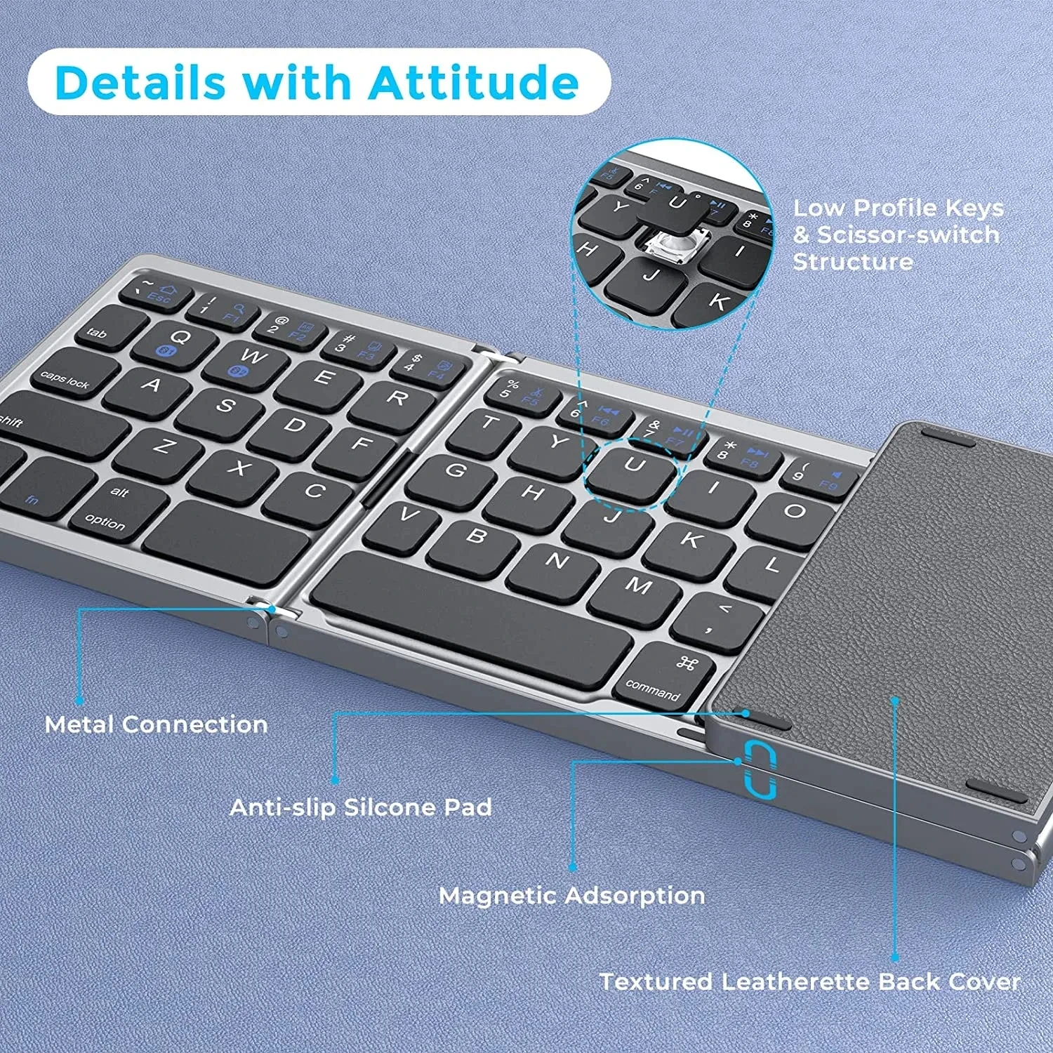B089T Foldable Keyboard Wireless Bluetooth Optical Universal Mini Foldable Wireless Keyboard for Tablet Mouse Touchpad for PC
