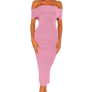 Hot Selling Bodycon Pleated Long Evening Dress Sexy One Shoulder with Ruched Decoration Straight Silhouette Natural Waistline