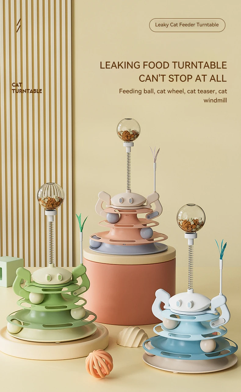 New Cat Turntable Missing Food Rocker Wind Car Feather Tease Cat Stick Four-story Cat Tower Track Play Plate Pet Toy factory