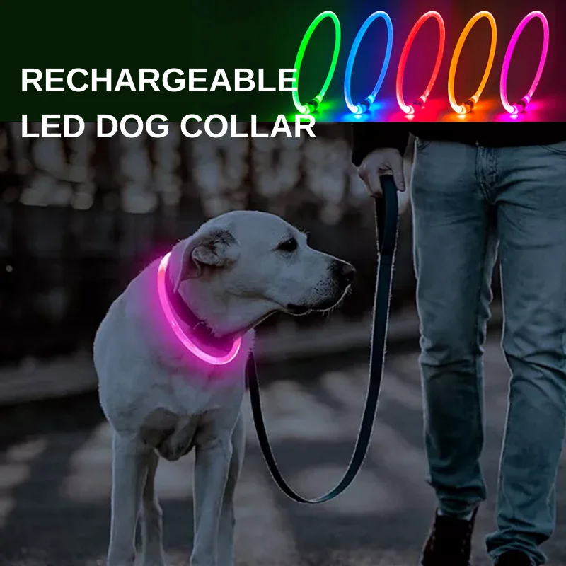Led Light Pet Charging Dog Collar Usb Rechargeable Luminous Silicone